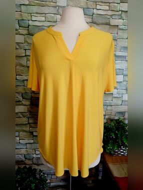 Cato XL Sunny Yellow V-Neck Short Sleeve Tunic